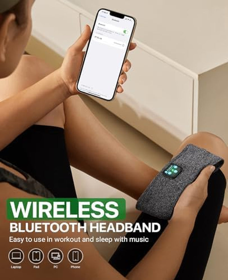 Bluetooth Sleep Headband with Built-in Mic - Wireless Ultra-Thin Headband for Side Sleepers, All-Night Battery, Soft Breathable Comfort, Sports Wireless Headphones, Mother’s Day Father’s Day Gift