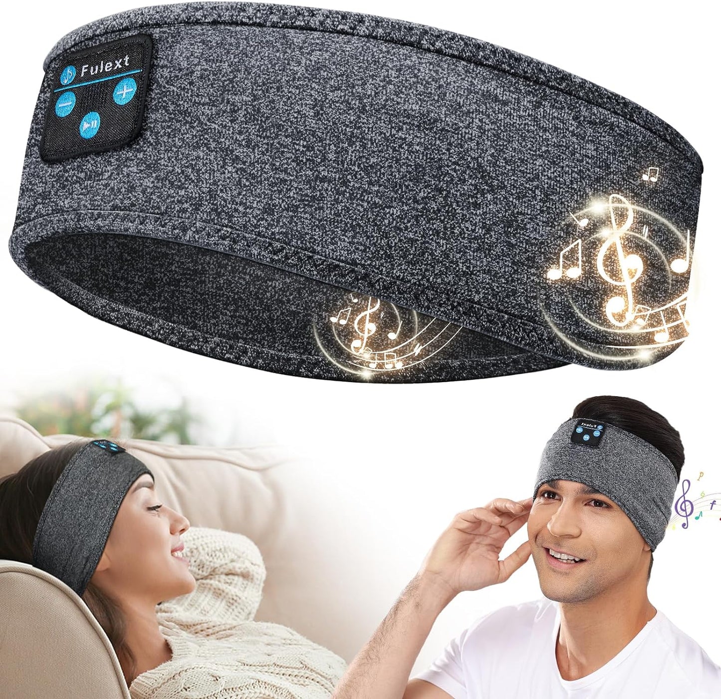 Bluetooth Sleep Headband with Built-in Mic - Wireless Ultra-Thin Headband for Side Sleepers, All-Night Battery, Soft Breathable Comfort, Sports Wireless Headphones, Mother’s Day Father’s Day Gift