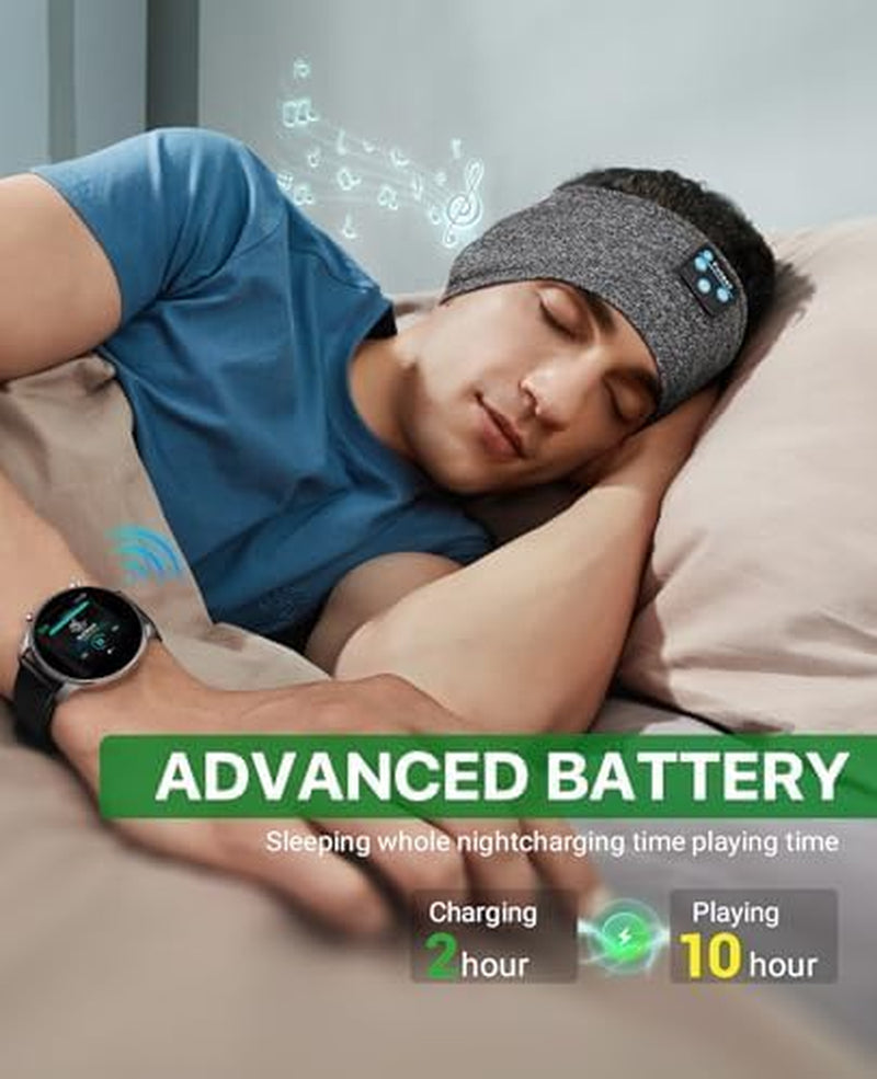 Bluetooth Sleep Headband with Built-in Mic - Wireless Ultra-Thin Headband for Side Sleepers, All-Night Battery, Soft Breathable Comfort, Sports Wireless Headphones, Mother’s Day Father’s Day Gift