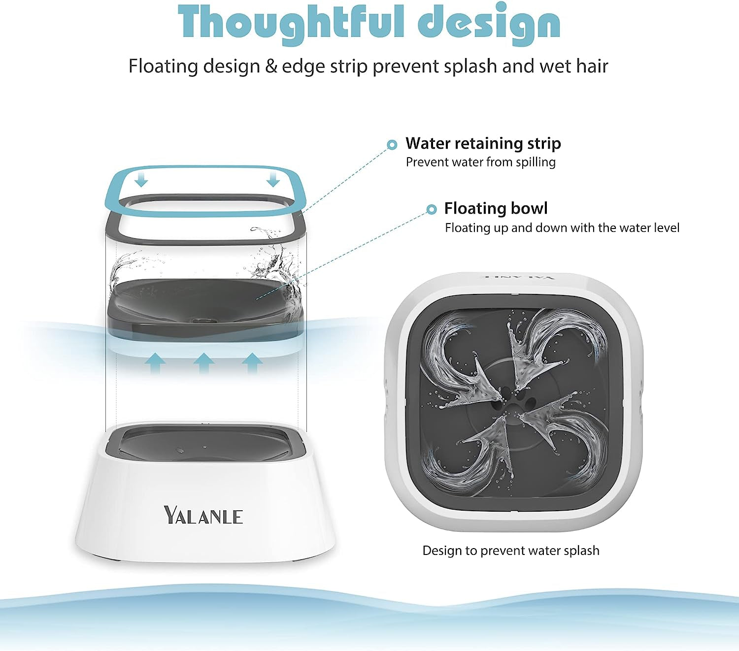 1L Dog Water Bowl No Spill, 35Oz Spill Proof Dog Water Bowl Reduce Refill, Slow Drinking Pet Bowl anti Splash No Mess for Vehicle/Outdoor/Indoor, White