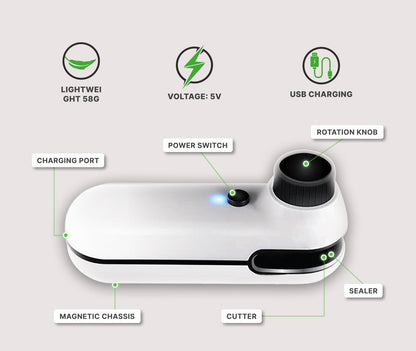 Mini Bag Sealer and Cutter, 2 in 1 Portable USB Rechargeable Chip Heat Sealing Machine for Plastic Snacks Food Storage Bag Opener