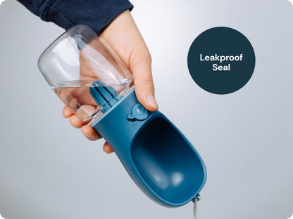Portable Dog Water Bottle - 19 Oz, Blue - Leak-Proof Water Bowl Dispenser with Lock for Hiking, Travel & On-The-Go