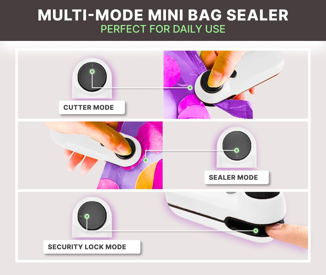 Mini Bag Sealer and Cutter, 2 in 1 Portable USB Rechargeable Chip Heat Sealing Machine for Plastic Snacks Food Storage Bag Opener