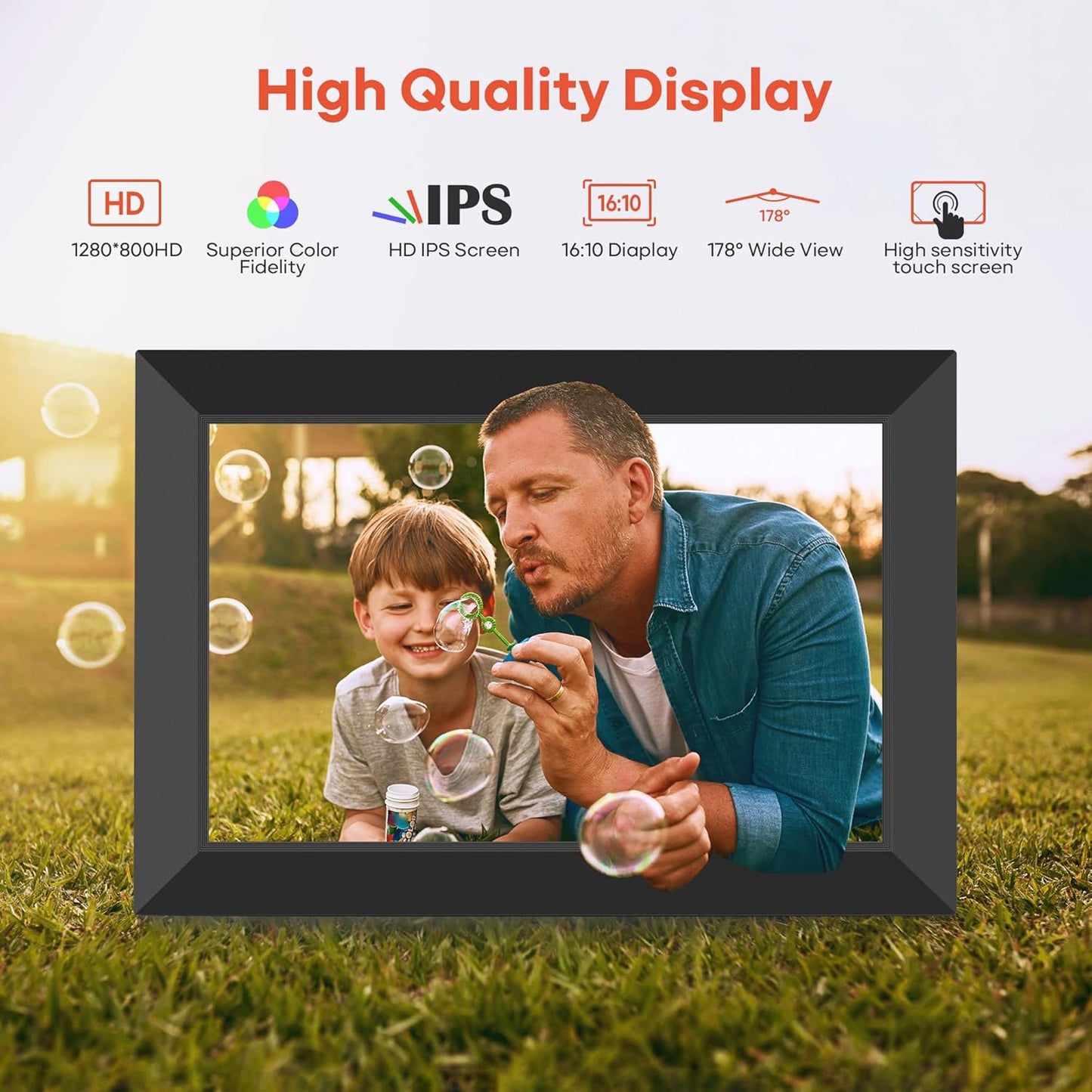 Digital Picture Frame, 10.1" Frameo Digital Frame WiFi with 32GB Memory, 1280x800 IPS Touch Screen, Send Photos/Videos from Your Phone Anywhere, Photo Gifts for Parents and Grandparents