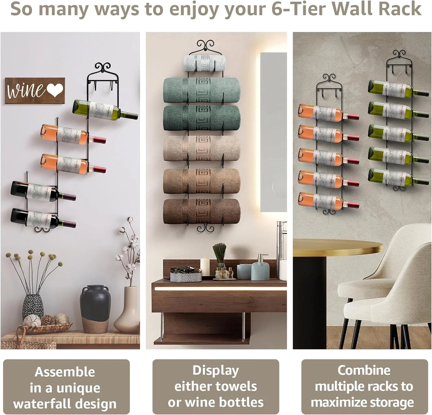6-Tier Wall-Mounted Wine Rack, Towel Rack