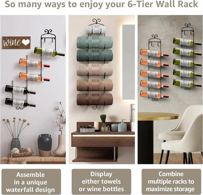 6-Tier Wall-Mounted Wine Rack, Towel Rack