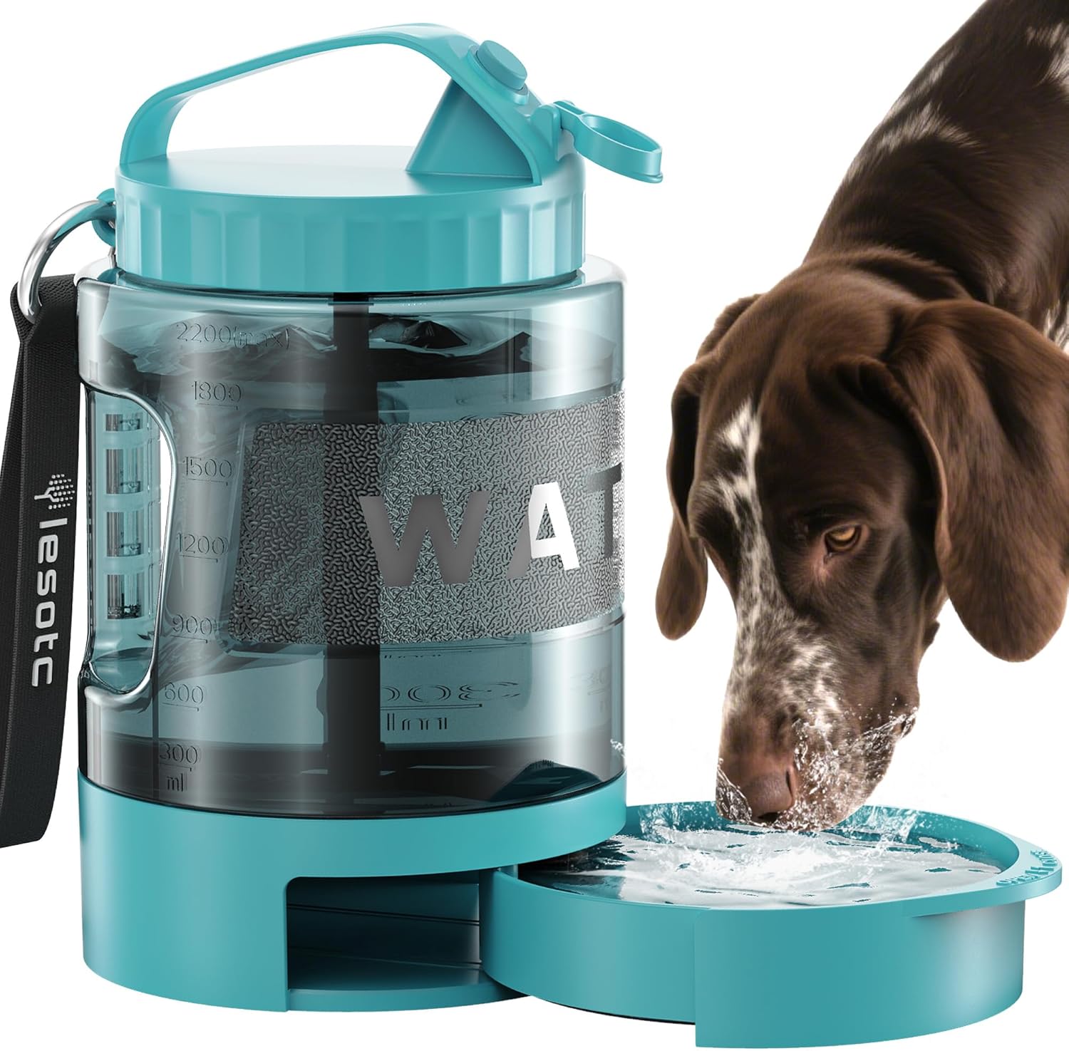 Portable Dog Travel Water Bottle with Pull-Out Drinking Bowl, 77oz Capacity - Ideal for Camping, Hiking, Beach Trips, and Outdoor Activities, Black