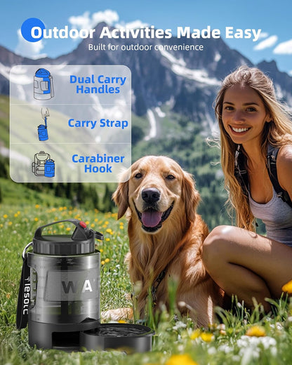 Portable Dog Travel Water Bottle with Pull-Out Drinking Bowl, 77oz Capacity - Ideal for Camping, Hiking, Beach Trips, and Outdoor Activities, Black