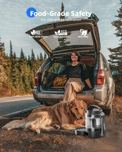 Portable Dog Travel Water Bottle with Pull-Out Drinking Bowl, 77oz Capacity - Ideal for Camping, Hiking, Beach Trips, and Outdoor Activities, Black