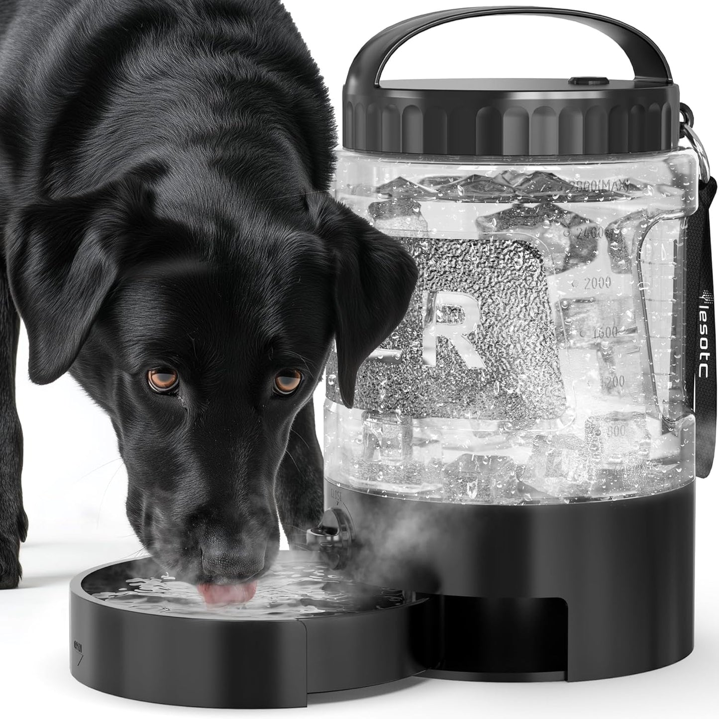 Portable Dog Travel Water Bottle with Pull-Out Drinking Bowl, 77oz Capacity - Ideal for Camping, Hiking, Beach Trips, and Outdoor Activities, Black