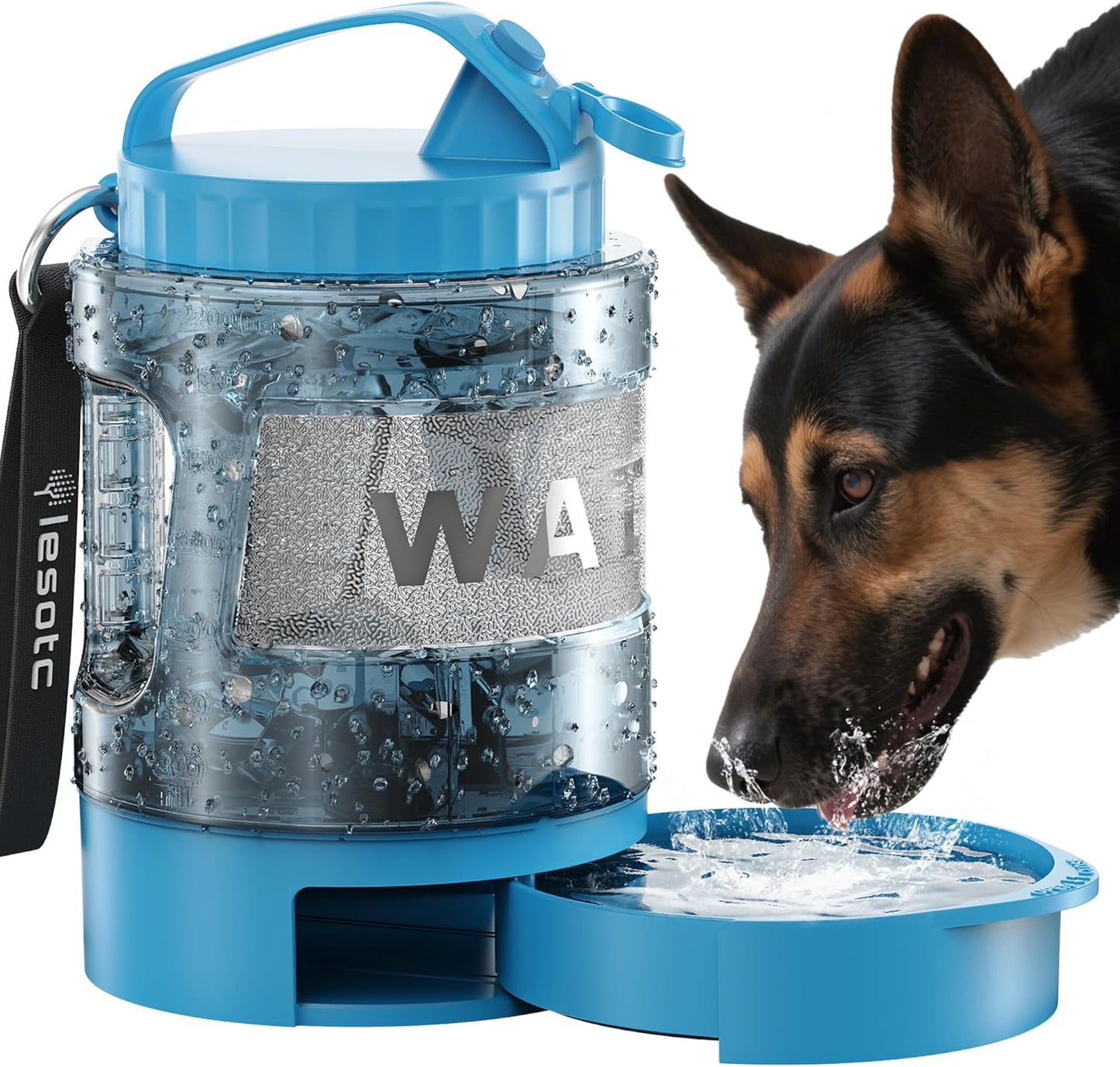 Portable Dog Travel Water Bottle with Pull-Out Drinking Bowl, 77oz Capacity - Ideal for Camping, Hiking, Beach Trips, and Outdoor Activities, Black