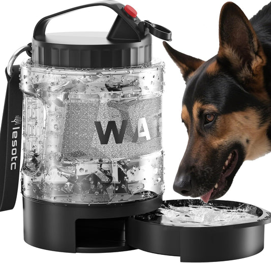 Portable Dog Travel Water Bottle with Pull-Out Drinking Bowl, 77oz Capacity - Ideal for Camping, Hiking, Beach Trips, and Outdoor Activities, Black