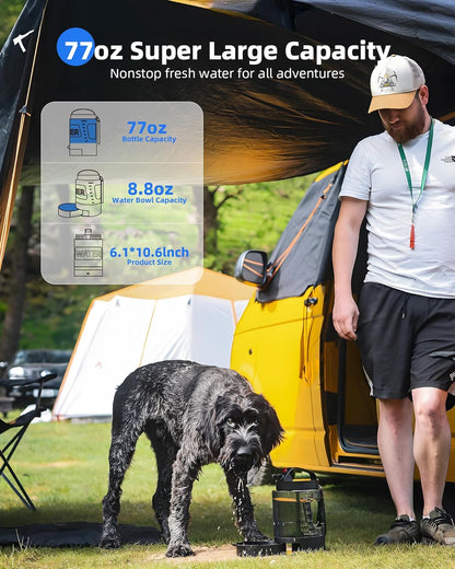 Portable Dog Travel Water Bottle with Pull-Out Drinking Bowl, 77oz Capacity - Ideal for Camping, Hiking, Beach Trips, and Outdoor Activities, Black