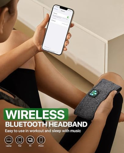 Bluetooth Sleep Headband with Built-in Mic - Wireless Ultra-Thin Headband for Side Sleepers, All-Night Battery, Soft Breathable Comfort, Sports Wireless Headphones, Mother’s Day Father’s Day Gift