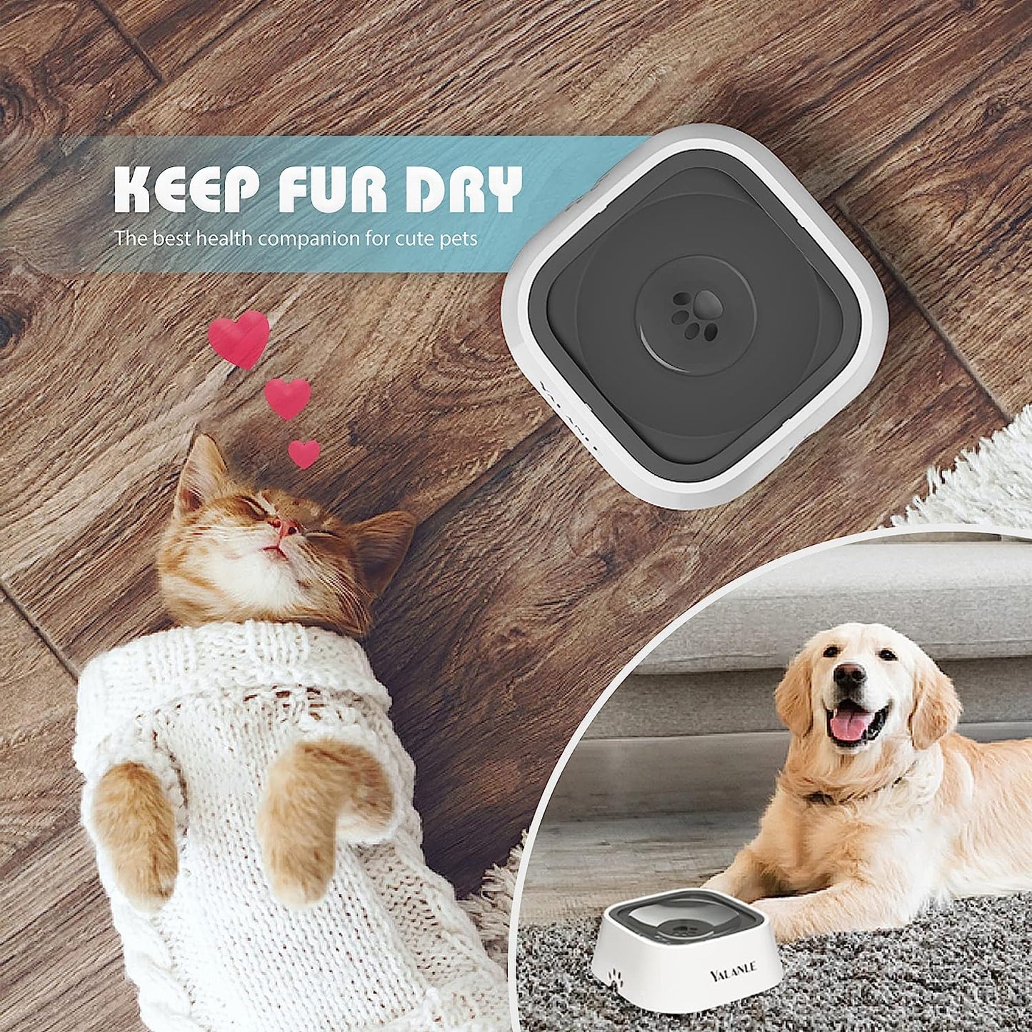 1L Dog Water Bowl No Spill, 35Oz Spill Proof Dog Water Bowl Reduce Refill, Slow Drinking Pet Bowl anti Splash No Mess for Vehicle/Outdoor/Indoor, White