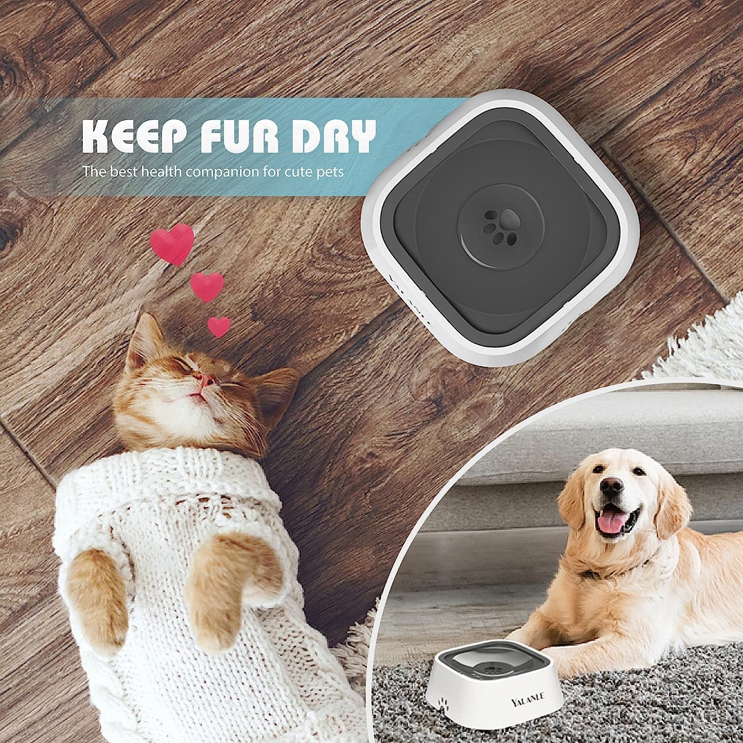 1L Dog Water Bowl No Spill, 35Oz Spill Proof Dog Water Bowl Reduce Refill, Slow Drinking Pet Bowl anti Splash No Mess for Vehicle/Outdoor/Indoor, White