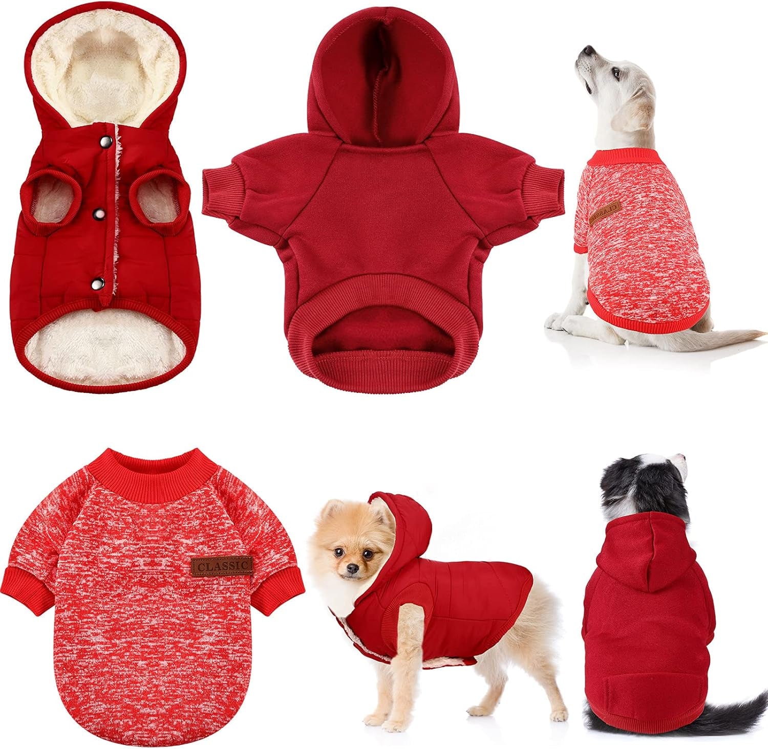 3 Pcs Pet Dog Sweater Jacket Knitwear Hoodie Clothes Pocket Puppy Coat Clothing Pup Christmas Shirt Costume Sweatshirt Fleece Lining Warm Winter Small Hooded Soft Thickening (Medium)
