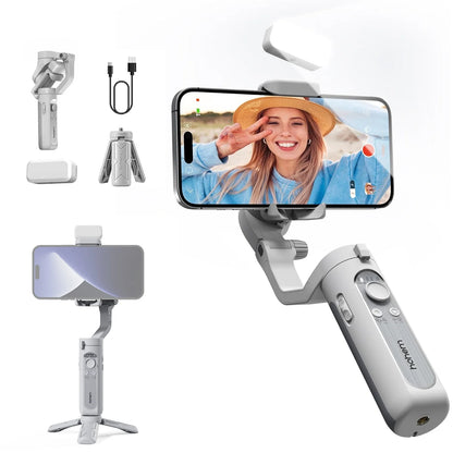 Isteady XE Kit Gimbal Stabilizer for Smartphone, 3-Axis Phone Gimbal, Magnetic Fill Light, Portable & Foldable, One-Key Inception, Ideal for Travel, Vlogging