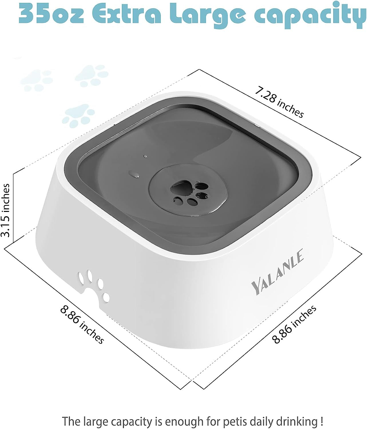 1L Dog Water Bowl No Spill, 35Oz Spill Proof Dog Water Bowl Reduce Refill, Slow Drinking Pet Bowl anti Splash No Mess for Vehicle/Outdoor/Indoor, White